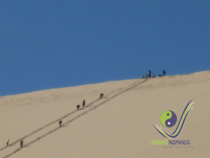 Climbing to the  300 m high Singing Dune